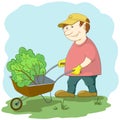 Gardener with wheelbarrow