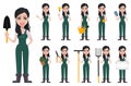 Gardener woman, cartoon character in uniform