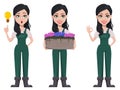 Gardener woman, cartoon character in uniform