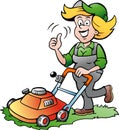 Gardener Woman with a Lawnmower Royalty Free Stock Photo