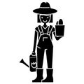 Gardener woman with plant and watering can icon, vector illustration Royalty Free Stock Photo