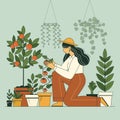 Gardener Woman Planting Tomatoes and Fruits