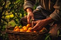 gardeners leave ripe oranges with their hands