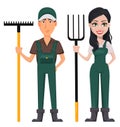 Gardeners, man and woman, cartoon characters, set.