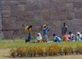 Gardeners taking a break at Zanana Enclosure, Hampi, Karnataka, India