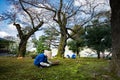 Gardeners working in Kenrokuen garden one of the most beautiful landscape gardens in Japan, Locate in Kanazawa city
