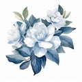 Gardenia Arrangement Watercolor Clipart On Denim Blue Hues