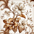 gardenias barroque floral with brown,white and black colors