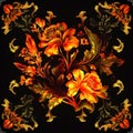 gardenias barroque floral with orange,red and yellow colors