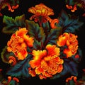 gardenias barroque floral with orange,red and yellow colors