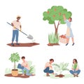 Gardening, agriculture gardener hobby vector flat illustration. People working in garden. Royalty Free Stock Photo