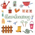 Gardening. Agriculture tools. Housekeeping equipments. Isolated vector illustration on white background. Royalty Free Stock Photo