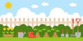 Gardening background in flat design us as backdrop,wallpaper or printing for elementary school or kindergarten