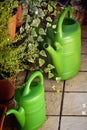 Gardening on the balcony, watering cans