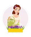 Gardening beautiful girl watering flower Royalty Free Stock Photo