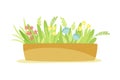 Gardening with Blooming Flowers and Grass in Pot as Plant Cultivation and Agriculture Vector Illustration Royalty Free Stock Photo