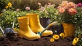 Gardening boots, flower equipment the floral season occupation gardening botany cultivate equipment