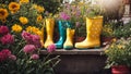 Gardening boots, flower pots the floral natural occupation gardening botany cultivate equipment