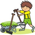 Gardening, boy and gardening tools Royalty Free Stock Photo