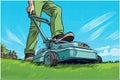 gardening business lawn mower close up landscaping services mowing grass vector illustration Royalty Free Stock Photo