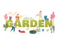 Gardening Concept. Gardeners Planting and Caring of Trees and Plants Working in Summer Garden Watering