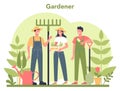 Gardening concept. Idea of horticultural designer business. Character