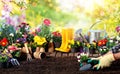 Gardening - Equipment For Gardener And Flower Pots Royalty Free Stock Photo