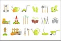 Gardening Equipment Set Of Icons