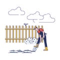 Gardening And Farming Concept. Man Working On Farm. Cheerful Character Digging Soil Use Shovel