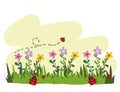 Gardening flowers flying ladybirds grass cartoon