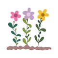 Gardening, flowers planting in the ground isolated icon style