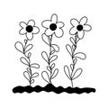 Gardening, flowers planting in the ground isolated line icon style