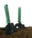 Gardening. The garden tool on earth. Royalty Free Stock Photo