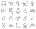 Gardening & Gardening Tools Icons Black & White Thin Line Set Big Royalty Free Stock Photo