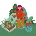 gardening girl spraying water plants vegetables fresh