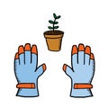 Gardening gloves and flower pot