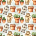 Gardening Gloves and Potted Plants Pattern Royalty Free Stock Photo