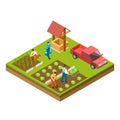 Gardening and harvesting vector 3d isometric concept
