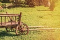 Gardening And Housekeeping. Vintage Cart On Summer Sunny Day. Decorative Peasant Cart On Summer Lawn. Bright Sunny Day Royalty Free Stock Photo