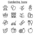 Gardening icon set in thin line style