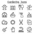 Gardening icon set in thin line style