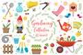 Gardening icons set, design elements. Garden tools and decor collection, isolated on a white background. Vector Royalty Free Stock Photo