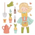 GARDENING JOY Spring Care Accessories Vector Illustration Set Royalty Free Stock Photo