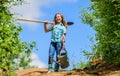 Gardening. kid worker sunny outdoor. family bonding. spring country side village. future success. little girl on rancho Royalty Free Stock Photo