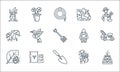 Gardening line icons. linear set. quality vector line set such as fountain, shovel, ladybug, gardener, fertilizer, mushroom, gnome Royalty Free Stock Photo