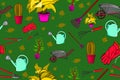 Gardening pattern in a green background. Repetitive pattern
