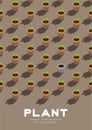 Gardening plant seedling or sprout in pot 3D isometric pattern, Conservation environment concept poster and banner vertical design