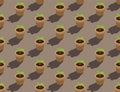 Gardening plant seedling or sprout in pot 3D isometric seamless pattern, Conservation environment concept poster and banner design