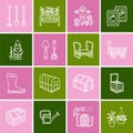 Gardening, planting and horticulture line icons. Garden equipment, organic seeds, fertilizer, greenhouse, pruners Royalty Free Stock Photo
