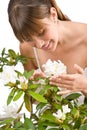 Gardening - Portrait of woman with Rhododendron Royalty Free Stock Photo